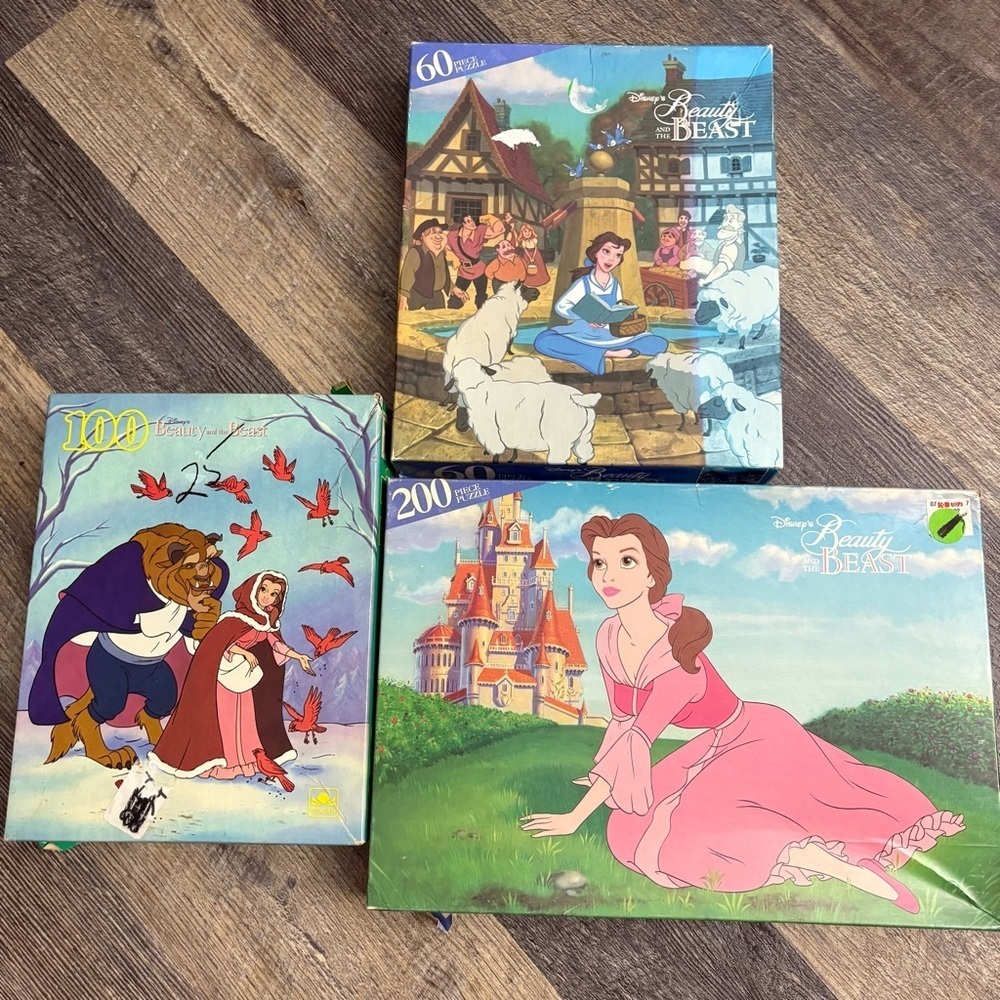 Beauty and the Beast Puzzle Set - Multicolor lot of 3 vintage 90s